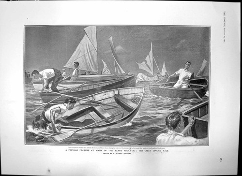 Antique old print upset dinghy - old,