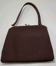 Waldybag Brown Cordoroy Lined Vintage 1940s Handbag Diamanté Clasp Classic Style