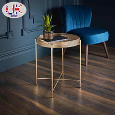 Gold Metal Side End Tray Table Round Coffee Table Removable Top Living Room
