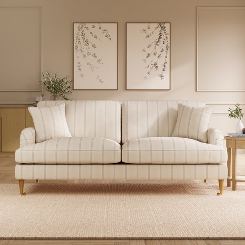 Cream chenille blue striped - cream,