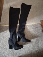 Black Stretch Block Heeled Thigh High Boots Worn Once!! UK Size 5
