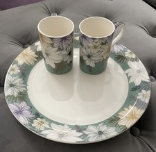 2 X PORTMEIRION Atrium Coffee Tea Mugs - Portmerion Tea Cups - Floral Sage Green