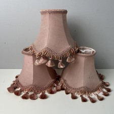 3 x Vintage Pink Fringed Lampshades Clip On Pale Pink Fringe & Braiding Prop 