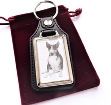 LARGE ENGLISH BULL TERRIER DOG KEYRING - From Pencil Drawing By Joanne T Kell