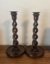 Pair of 2 Antique English Open Barley Twist Candlesticks Candle Holders - 12.25"