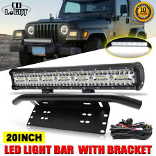 23" Front Bumper License Plate Mount Bracket + 20" LED Work Light Bar + Wire Kit
