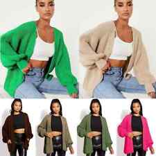 Ladies Women Balloon Sleeve Chunky Knitted Oversize Short Cardigan