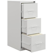 HOMCOM 3 Drawer Filing Cabinet Steel File Cabinet for A4 Letter Size Cream