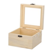 Unfinished Wooden Display Box,5.9"x5.9"x3.9" Storage Box with Glass Lid Beige