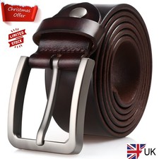 Mens Genuine Leather Belt Belts Real New Buckle For Trouser Jeans Black Brown UK