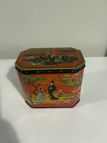 Vintage oriental tea caddy tin - caddy,
