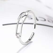 Fashion Minimalist Creative Paper Clip Shape Zircon Open Ring Women Jewelry Gift