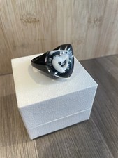Vintage Lucite Perspex Dome Heart Ring Retro Black Size M/N