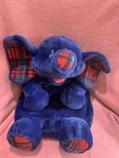 VINTAGE ST MICHAEL M&S BLUE/TARTEN ELEPHANT PLUSH HOT WATER BOTTLE PJ CASE 17"