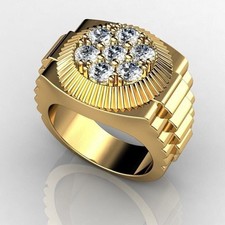 Men's 2Ct Round Cut Simulated Diamond Rolex Design Ring 14K Yellow Gold Plated