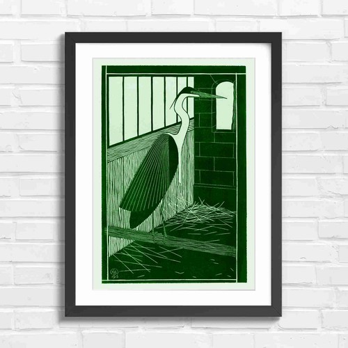 Art deco style heron - deco, green