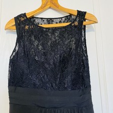 Alexon Size 14 Elegant Black Cocktail Dress With Lace Faux Wrap Lined Sleeveless