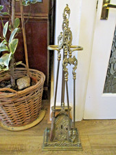 Vintage Heavy Solid Brass Fireside Companion Set, Traditional