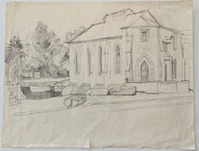 VINTAGE PENCIL DRAWING CHURCH