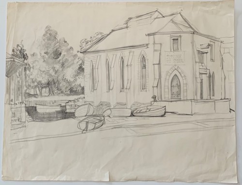 Vintage pencil drawing church - pencil,