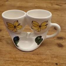 Vintage Toni Raymond Pottery Hand Painted Double Egg Cup With Handle