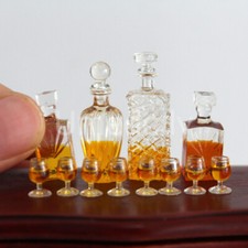 12x Miniatures Dolls House 1:12 Scale 4 Wine Bottle with 8 Wine Glass Drinks