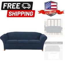 Elegant Machine Washable Navy Sofa Cover for 3-Seater with Zippered Cushions