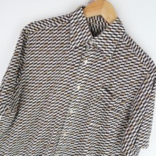 Vintage 70's Patterned Dagger Collar Mens Shirt Disco SZ L (V802)