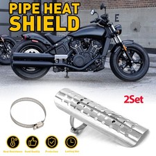 2x Exhaust Muffler Pipe Heat Shield Cover Heel Guard Motorcycle Motorbike Chrome