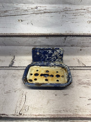 Vtg blue white swirl - blue, enamel