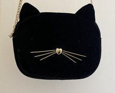Primark ~ Ladies Girls Black Velvet Cat Kitten Bag ~ Shoulder Crossbody Bag 
