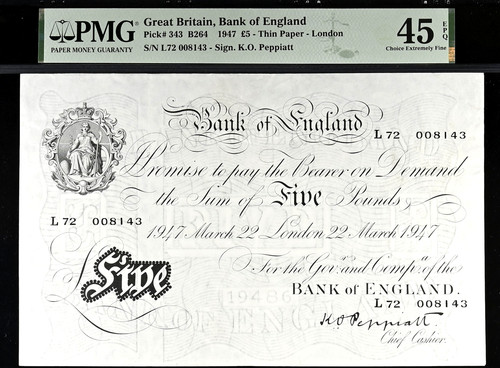 White five pound note - £5,