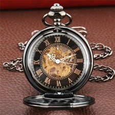Half Hunter Black Pocket Watch