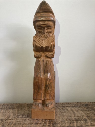 Vintage wooden monk statue - wooden,