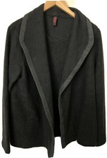 Krines Berlin Boiled Wool Blend Jacket L Sweater Tank Twin Set Black Ribbon Trim