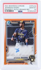 Jeferson Quero Brewers Signed 2021 Bowman Chrome 1st #CPA-JQ #11/25 PSA 10 Card