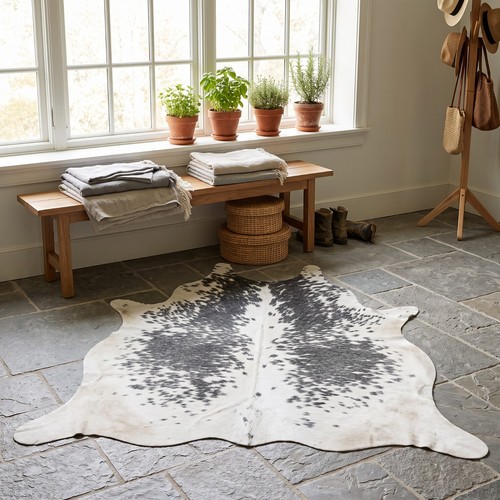 Natural cowhide rug black - natural,