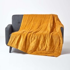 Mustard Yellow Velvet Throw 125x150cm Quilted Reversible Bed or Sofa Blanket