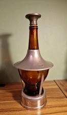 Vintage MCM Amber Glass Metal Musical Decanter With Stopper Working