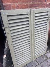 Vintage Antique Pair Grey/Green French European Wooden Window Louvered Shutters