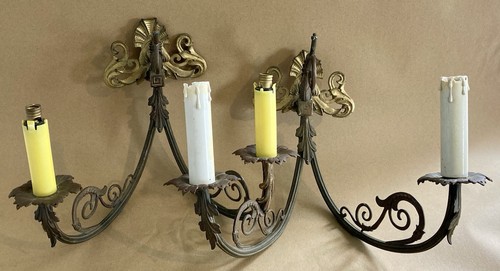 Pair art nouveau brass french - art,
