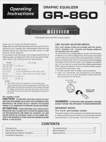 Pioneer 860 stereo graphic - gr-860,
