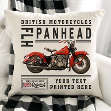 Personalised Motorbike Cushion Cover FLH Panhead British Bike Dad Gift VBC16
