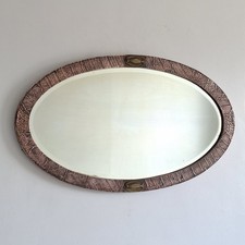 Large Victorian Arts and Crafts Copper Framed Mirror Oval Wall Bevelled Antique
