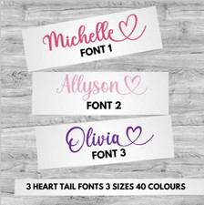 Custom Personalised Name Word Vinyl Decal Sticker 9 Heart-Tail Font Styles