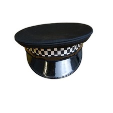 Ex Police Black Peaked Cap Checked Band Collector Film TV Fancy Dress