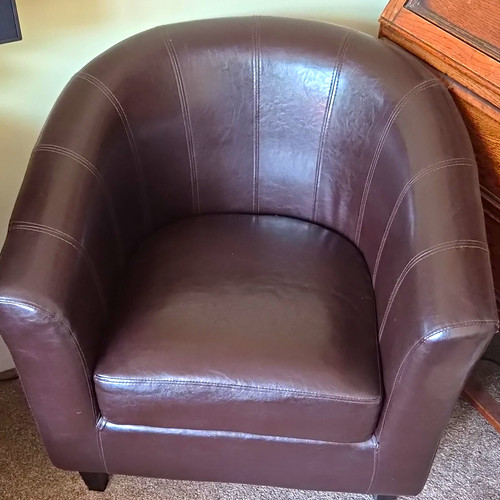 Brown faux leather tub chair - faux,