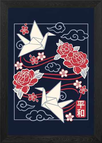 Origami peace crane - peace, flowers