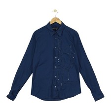 Kenneth Cole Sequin Shirt Mens Size L Blue Made In Italy Cotton