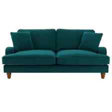 2 Luxurious Velvet Cushions In Peacock Blue Matching The Dunelm Beatrice Sofa